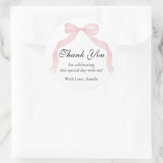 Coquete pink bow Thank You Classic Sticker  (Tasche)