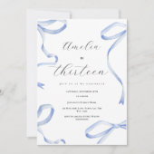 Coquette 13. Party Girl Blue Bow Elegantes Ribbon Einladung (Vorderseite)