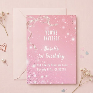 Coquette 1st Birthday Invitations Pink Bow  Einladung