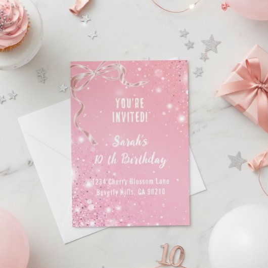 Coquette 1st Birthday Invitations Pink Bow  Einladung