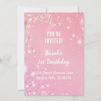 Coquette 1st Birthday Invitations Pink Bow Einladung