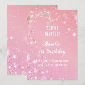 Coquette 1st Birthday Invitations Pink Bow Einladung (Vorne/Hinten)