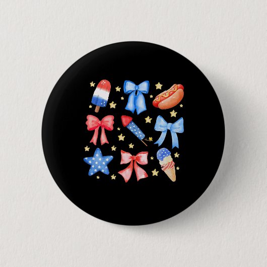 Coquette 4. Juli Blue Red Bows Stars Button (Vorderseite)