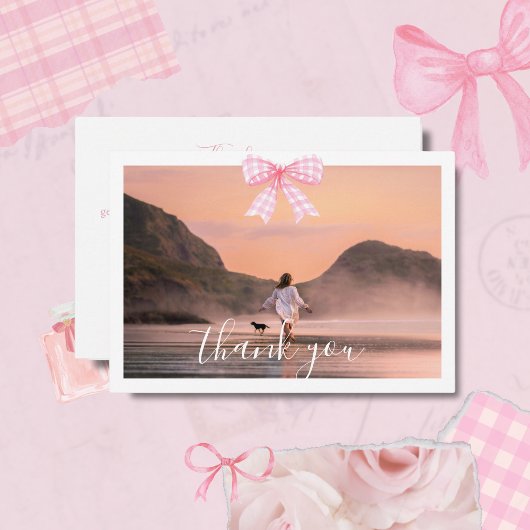 Coquette Abschluss Gingham Bow Danke, Card Mitteilungskarte