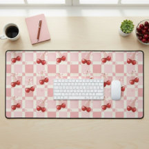 Coquette Aesthetic Desk Mat Cherry Red Bows Office