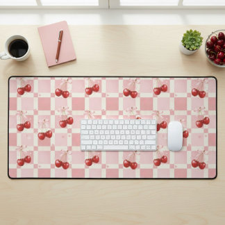Coquette Aesthetic Desk Mat Cherry Red Bows Office Schreibtischunterlage