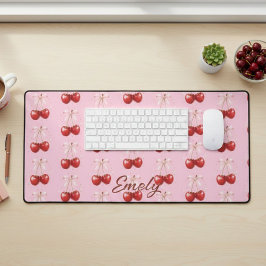 Coquette Aesthetic Desk Mat Cherry Red Bows Office Schreibtischunterlage