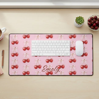 Coquette Aesthetic Desk Mat Cherry Red Bows Office Schreibtischunterlage