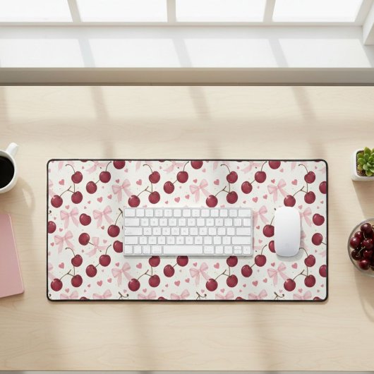 Coquette Aesthetic Desk Mat Cherry Red Bows Office Schreibtischunterlage