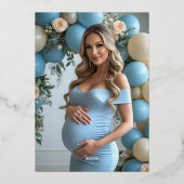 Coquette Albern Gänse Blue Bow Boy Baby Dusche Folieneinladung (Rückseite)