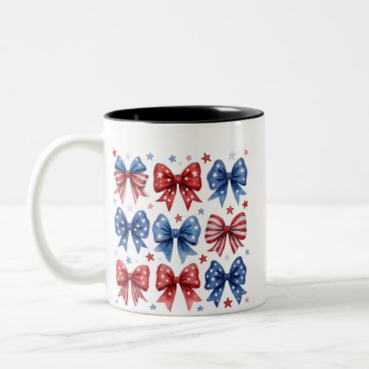 Coquette American Flag Coquette Bow 4. Juli Zweifarbige Tasse (Links)