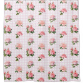 Coquette Ästhetik Light Pink Gingham und Rose Duschvorhang (Vorderseite)