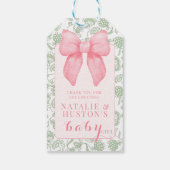 Coquette Ästhetik Pink Bow Sage Green Baby Girl Geschenkanhänger (Rückseite)