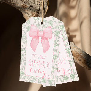 Coquette Ästhetik Pink Bow Sage Green Baby Girl Geschenkanhänger