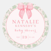 Coquette Ästhetik Pink Bow Sage Green Baby Girl Runder Aufkleber (Vorderseite)