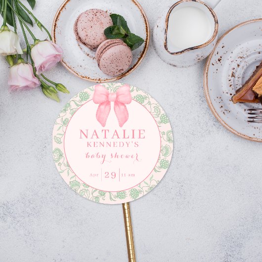 Coquette Ästhetik Pink Bow Sage Green Baby Girl Runder Aufkleber