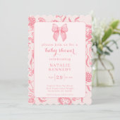 Coquette Ästhetik Preppy Pink Bow Niedlich Baby Gi Einladung (Stehend Vorderseite)