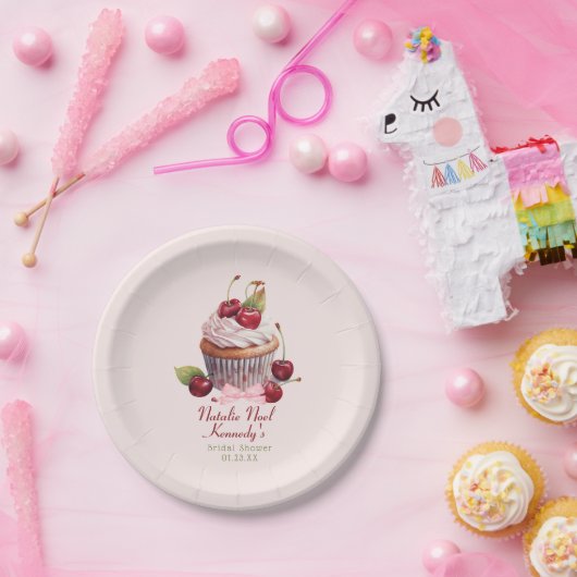 Coquette Ästhetische Pink Bow Cherry Cake Extravag Pappteller (Party)