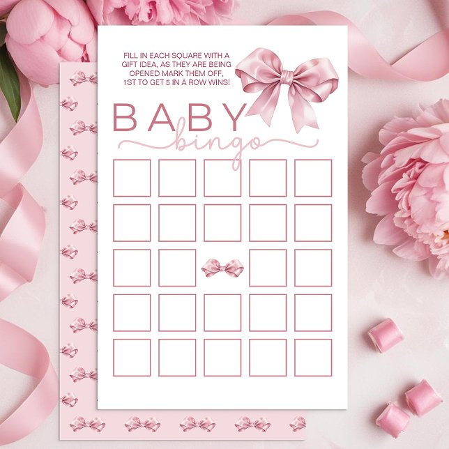 Coquette Baby Shower Bingo Game - Eleganter rosa B (Baby Bingo Game Card)