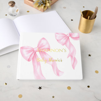 Coquette-Baby-Shower-Gästebuch mit rosa Schleife u Gästebuch