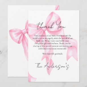 Coquette-Baby-Shower mit rosa Schleife  Dankeskarte