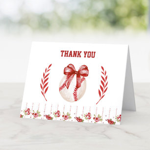Coquette Baseball Red Bow Floral Modern Geburtstag Dankeskarte