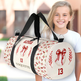 Coquette Baseball Red Bow Floral Name Text Vintag Duffle Bag