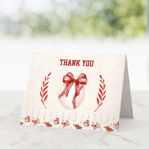 Coquette Baseball Red Bow Floral Vintag Geburtstag Dankeskarte
