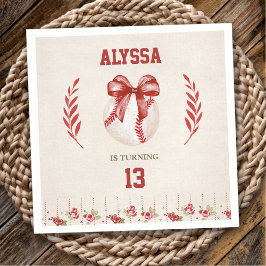Coquette Baseball Red Bow Floral Vintag Geburtstag Serviette