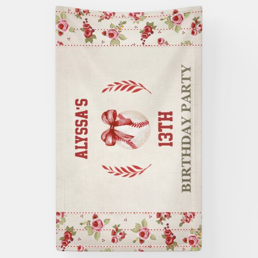 Coquette Baseball Red Bow Vintag Banner (Vertikal)