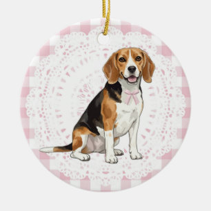 Coquette Beagle Hund rosa Gingham-Schleifen Keramik Ornament