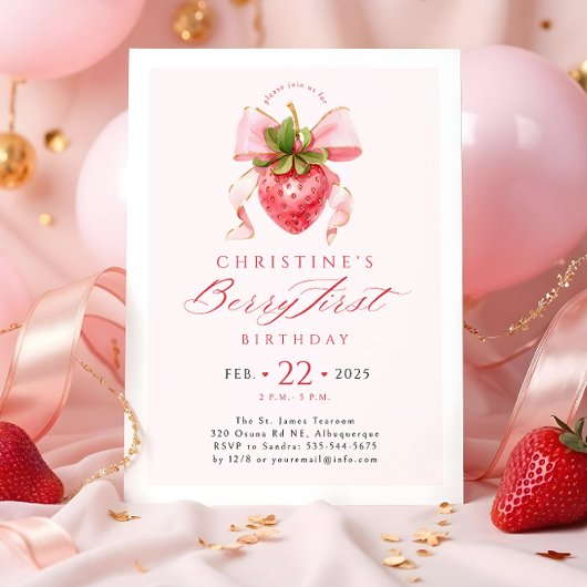 Coquette Berry Erster Geburtstag Einladung