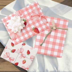 Coquette Berry Erster Geburtstag Rot Gingham Geschenkpapier Set