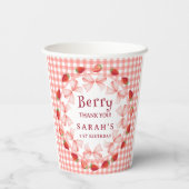 Coquette Berry Erster Geburtstag Rot Gingham Pappbecher (Rückseite)