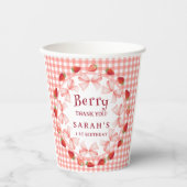 Coquette Berry Erster Geburtstag Rot Gingham Pappbecher (Vorderseite)