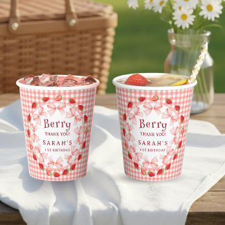 Coquette Berry Erster Geburtstag Rot Gingham Pappbecher