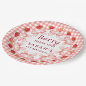 Coquette Berry Erster Geburtstag Rot Gingham Pappteller (Schrägansicht)
