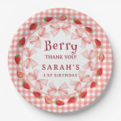 Coquette Berry Erster Geburtstag Rot Gingham Pappteller (Vorderseite)