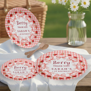 Coquette Berry Erster Geburtstag Rot Gingham Pappteller