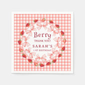 Coquette Berry Erster Geburtstag Rot Gingham  Serviette (Vorderseite)