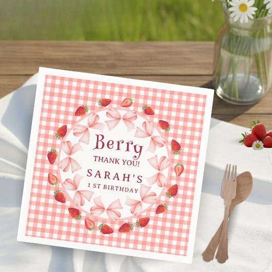 Coquette Berry Erster Geburtstag Rot Gingham  Serviette