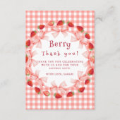 Coquette Berry First Birthday Red Gingham Photo Dankeskarte (Vorderseite)