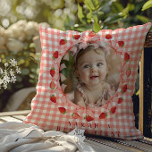 Coquette Berry First Birthday Red Gingham Photo  Kissen