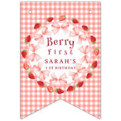 Coquette Berry First Birthday Red Gingham Photo Wimpelkette (Erste Fahne)