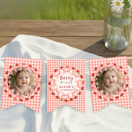 Coquette Berry First Birthday Red Gingham Photo Wimpelkette