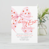 Coquette Berry First Birthday Strawberry Einladung (Stehend Vorderseite)
