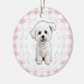 Coquette Bichon Frise Dog Pink Gingham Bows Keramik Ornament (Links)