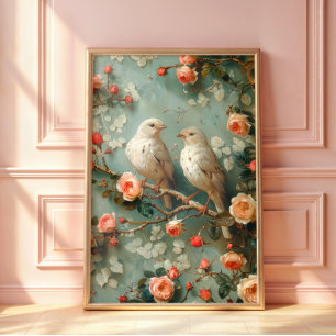 Coquette Birds Floral Poster