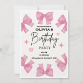 Coquette Birthday Invitation, Pink Bow Aesthetic Einladung (Vorderseite)