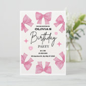 Coquette Birthday Invitation, Pink Bow Aesthetic  Einladung (Stehend Vorderseite)
